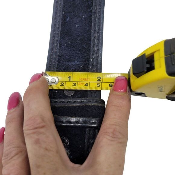 Vintage Mens Thick Rugged 38" Steerhide Leather Belt Black Heavy Duty Suede - Picture 5 of 11